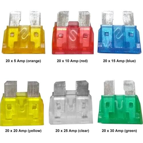 120pcs 5/10/15/20/25/30A Standard Blade Fuse Assortment Fuse Kit For Auto Car SUV Fuses Kits Automotive Trucks