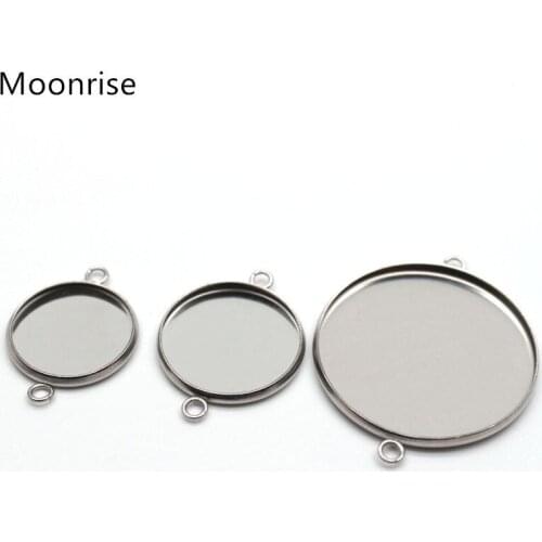 14mm 16mm 25mm Stainless Steel Pendant Trays Round Bezel for Jewelry Making Bracelet Double Holes 10Pcs