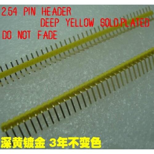 200pcs/lot 2.54mm Deep Yellow Single Row Male 1X40Pins 90 degree bend Gold-plated Pin Header Strip ROHS,Do not fade NEW