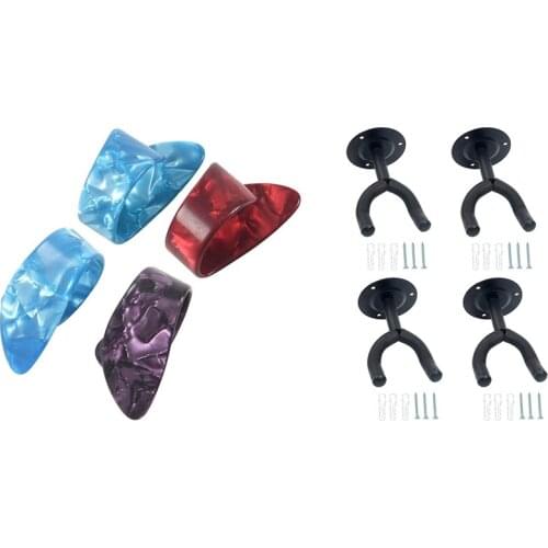 4 Pcs Celluloid Guitar Thumb Picks & 4 Pcs Guitar Hangers Hooks Holders Wall Mount Guitar Rack