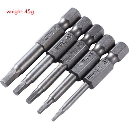 5PCS/Set 50mm Long Magnetic Screwdriver Bit Set 1/4-Inch Hex Shank S2 1.5mm, 2mm, 2.5mm, 3mm, 4mm Drill Screw Driver Power Tools