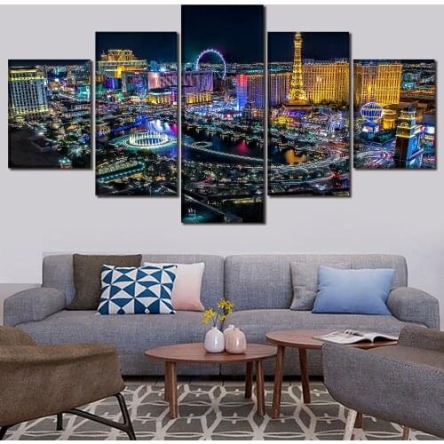 5 Pieces Las Vegas City Landscape Paintings Canvas HD Prints Modular Pictures Wall Art Home Decorative Poster Modern Artwork