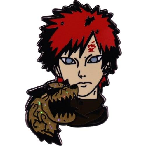 Anime Lovers Accessories Ninja Sabaku no Gaara Cartoon Glitter Metal Enamel Lapel Clothes Coats Backpack Bag Badge Brooch Pin