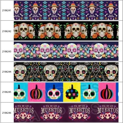 Different Size 10 Yards Day of the Dead Grosgrain Ribbon Bow DIY Handmade Materials