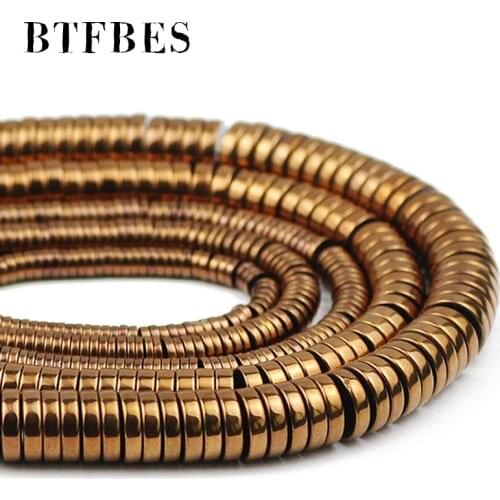 BTFBES Hematite Natural Stone Copper Flat Round Coin 3~8mm Loose Beads For bracelet Necklace Jewelry Making DIY Accessories