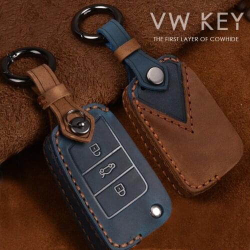 Handmade Genuine Leather Car Key Cover Case Bag For Volkswagen Passat CC POLO Golf J etta Tiguan Scirocco Beetle For Skoda