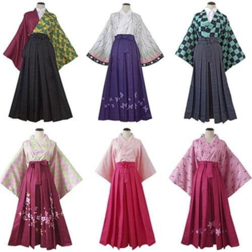 Demon Slayer Kimetsu No Yaiba Kimono Kochou Shinobu Tomioka Giyuu Full Set Wig New Cosplay Halloween Carnival Party Costume