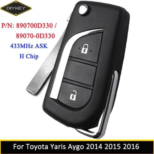 DIYKEY 890700D330 89070-0D330 for Toyota Yaris Aygo 2014 2015 2016 433MHz ASK H Chip Smart Remote Car Key Fob 2 Button