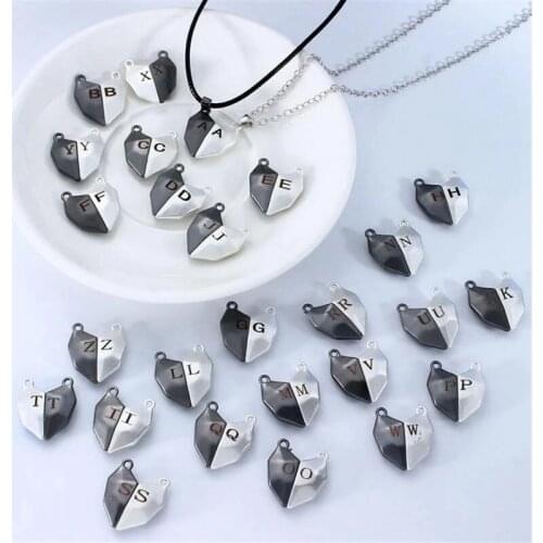 A-Z Letter 1 Pair Couple Necklace Heart Stone Necklaces Magnetic Attraction