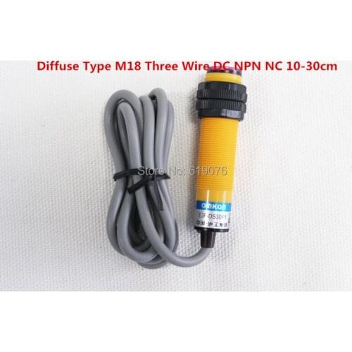 1Pcs E3F-DS30B2 Diffuse Type M18 Three Wire DC NPN NC 10-30cm Detection Distance Photoelectric Sensor Optical Sensor