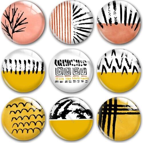 Geometric pattern glass cabochon,Yellow pink and white Digital images Round photo glass cabochon demo flat back Making findings