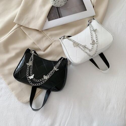 Fashion Women Butterfly Chain PU Leather Underarm Shoulder Bag Casual Ladies Solid Color Small Handbags Purse