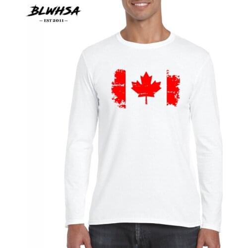 BLWHSA New Arrive Canada Flag Mens T Shirts O-Neck Casual Long Sleeve Maple Leaf Canada National T-Shirt Clothing Homme