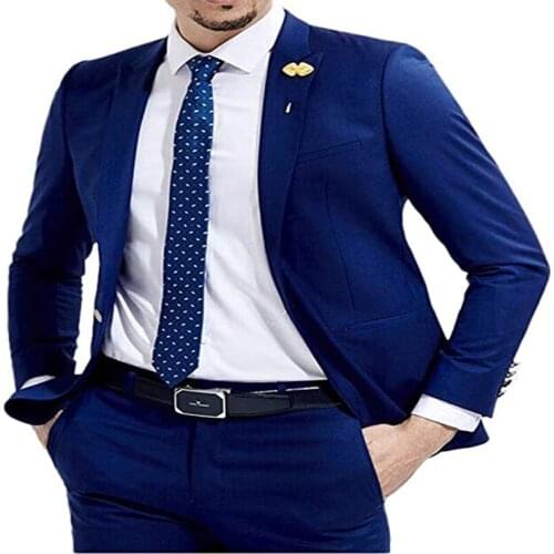 2 Pieces Mens Suits Royal Blue Fashion Slim Fit Costumes Tuxedos For Business Formal Office Wedding Bridegroom Men clothes
