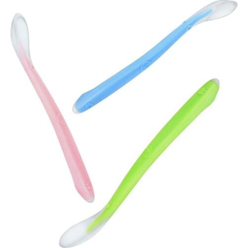Soft Silicone Baby Infant Newborn Spoon Feeding Spoon Safety Material Tableware 3 Colors Slip-resistant Flatware Kids Gifts