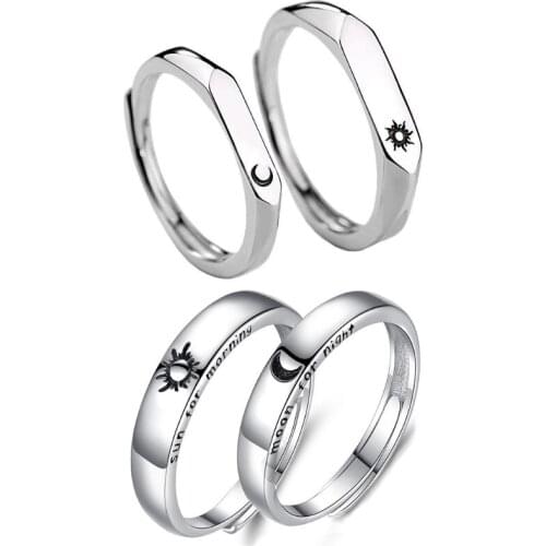 1 Pair Sun Moon Lovers Rings Set Valentines Day Gifts Couple Promise Wedding Bands Men Women Jewelry