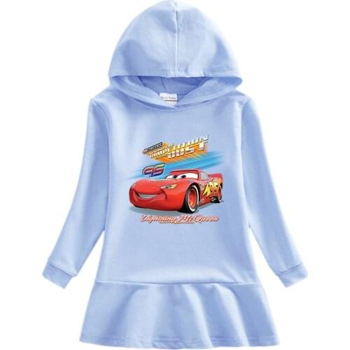Disney 95 Car Autumn Girls Hoodies Dress Cartoon Ruffle Dress Cotton Kids Clothes Childrens Dresses Clothing