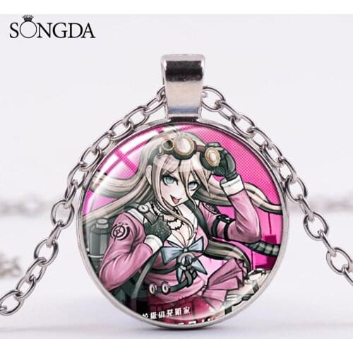 Punk Unisex Game Necklace Danganronpa V3 Killing Harmony Miu Iruma Cartoon Printed Glass Dome Pendant Necklace Wholesale