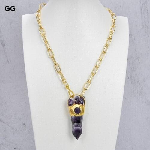 GG Jewelry 23'' Natural Amethysts Point Pendant necklace gold color plated Chain Necklace hiphop for women