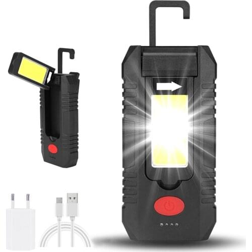 USB Rechargeable Strong Magnetic Work Light LED COB Portable Magnet Clip Hook Flashlight Waterproof Camping with Power Display