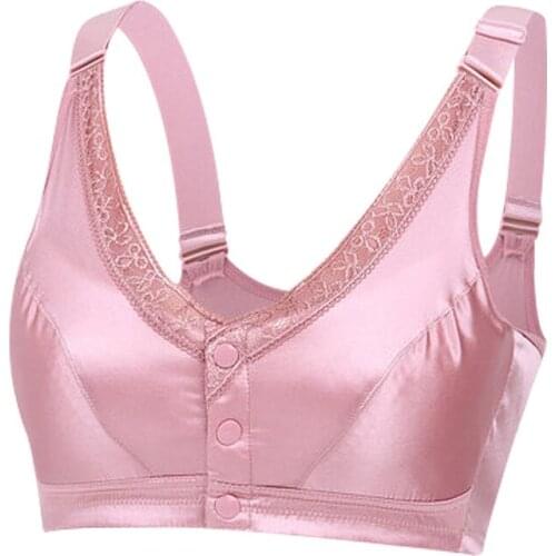 Sexy Women Silk Bra Brassiere Front Button Push Up Wireless Seamless Bras Solid Color Female Padded Bralette Underwear Plus Size