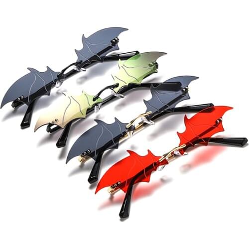 Rimless Retro Bat Shape True Film Sun Glasses UV400 Narrow Eyewear Sunglasses oculos for Women and Men Ladies lunettes