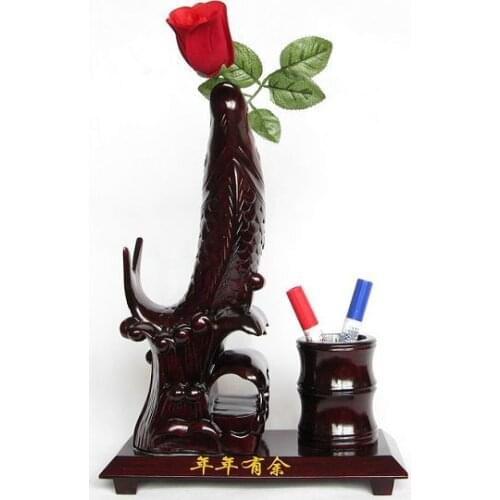 T Gallery] rosewood woodcarving and Zhai feng shui ornaments Home Furnishing abundance flower fish pen 40