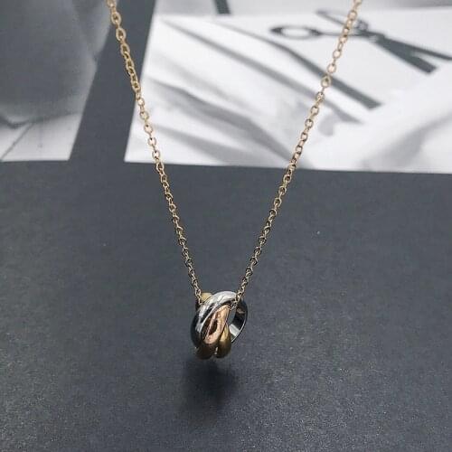 Vankeliif Simple stainless steel womens necklace pendant with three circles of different color combined classic popular jewelry