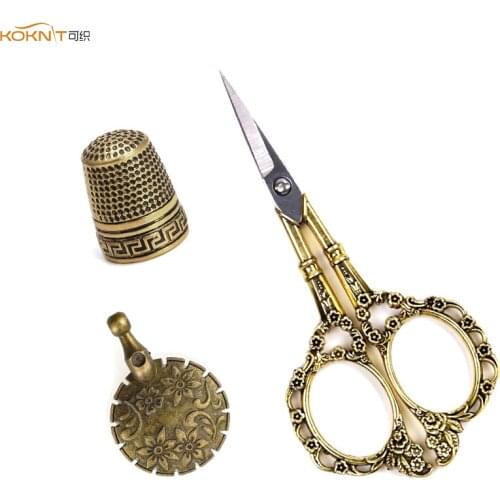 KOKNIT Vintage European Scissors Thimble Metal Thread Cutter Sewing Kits Cutting Patchwork Tool Tailor DIY Sewing Tools Set