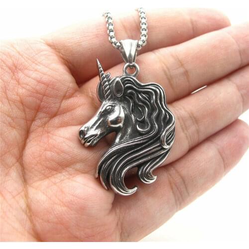 Stainless Steel Vintage Girls Unicorn Amulet Necklace Pendant Jewelry