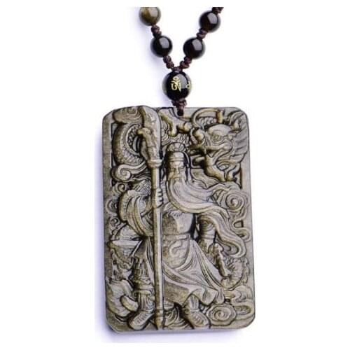 Koraba Fine Jewelry Natural Gold Obsidian Stone Hand Carved Buddha Zen Meditation Yoga Pendant Free Shipping