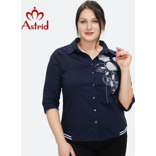 Astrid Womens shirt Blouses 2021 Elegant Office Oversize clothing White fashion Plus size Cotton Pearl print women tops female