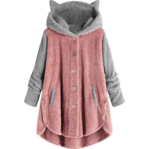 Ladies Hoodies Sweatshirts Women Button Coat Patchworl Tops Hooded Pullover Loose Blouse Plus Size толстовка оверсайз