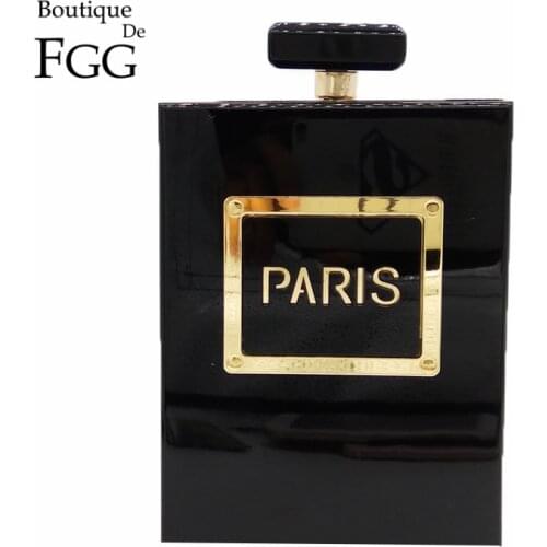 Boutique De FGG Women Fashion Clutches Purse Perfume Bottle Crossbody Shoulder Bags Laides Black Acrylic Box Clutch Evening Bag