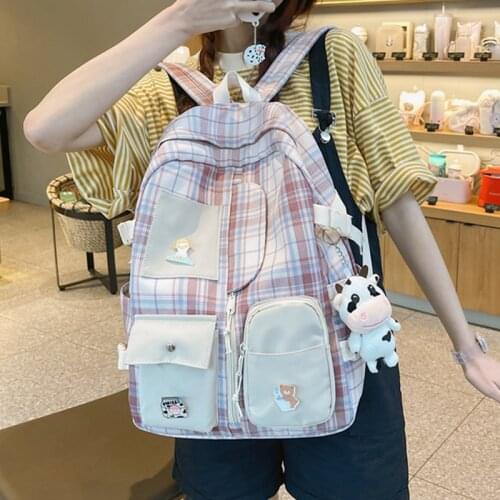 Female Plaid Backpack Teen Girls Large Capacity Nylon Bookbags Preppy Style Bagpack Womens Textile Backpacks Anti Theft Mochila