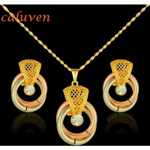 Mix Rose Gold/ Gold Color Jewelry Sets Womens Gift Wholesale Round Necklace Sets Earrings Jewelry Sets CE039