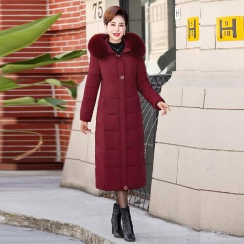 Winter jacket women middle and old aged parka long female coat mother dress to increase XL-5XL womens cotton coat