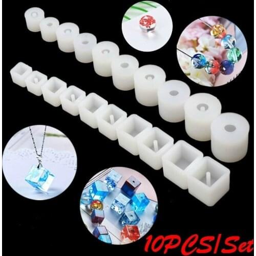 10PCS/Set Silicone Resin DIY Round Square Beads DIY Mold Jewelry Making Resin Casting Mold Resin Mold Silicone