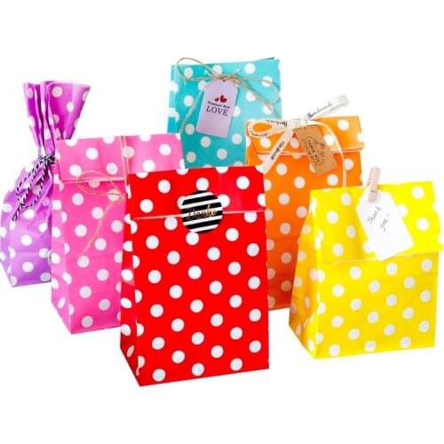 10pcs Colorful Polka Dot Paper Bag Zigzag Stand up Open Top Gift Bag Wedding Birthday Party Favor Bag DIY Packaging Supplies