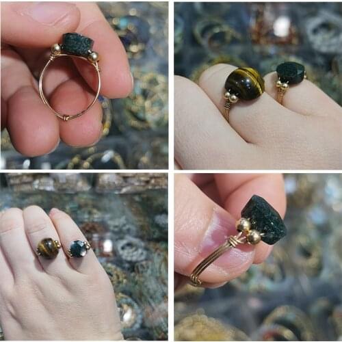 14k gold Designer hand-made Aquatic Agate Tiger Stone Ring Simple and chic Female ring rings for women anel de namoro