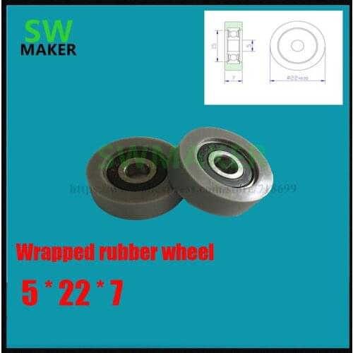 5*22*7mm 625 package rubber bearing, polyurethane bearing pulley roller PU rubber wheel without degumming