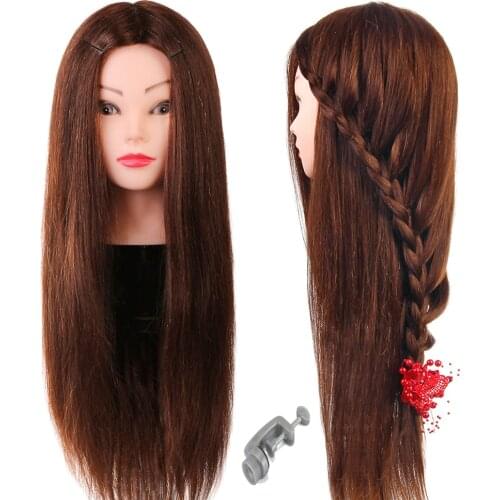50% Real Hair Training Head Deep Brown Hair For Barber Hairdressing Mannequin Head Practice Model For Curling Hair Styling