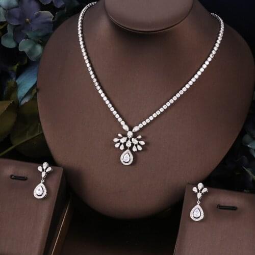 AccKing 2pcs Bridal Zirconia Full Jewelry Sets For Women Party, Luxury Dubai Nigeria CZ Crystal Wedding necklace sets