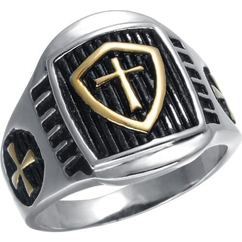 Punk Accessories Crusader Shield Stamp Mens Ring Party Jewelry Unique Christmas Gift Retro Ring