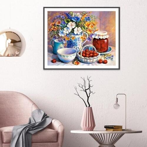 Flowers 5D Diamond Painting Full Square/Round Diamond Embroidery Cherry Pictures of Rhinestones Mosaic kitchen Decoration FG2033