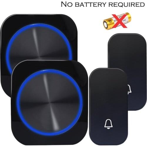 Self Powered Waterproof Wireless DoorBell Door Bell Night Light No Battery EU Plug Smart Home 1 2 Button 1 2 Receiver Automation