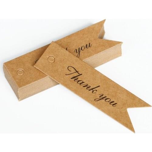 50pcs 2x7cm Craft Gift Tags Thank You Kraft Paper Tags with Hemp String for Arts and Crafts,Wedding, Christmas Party Favor