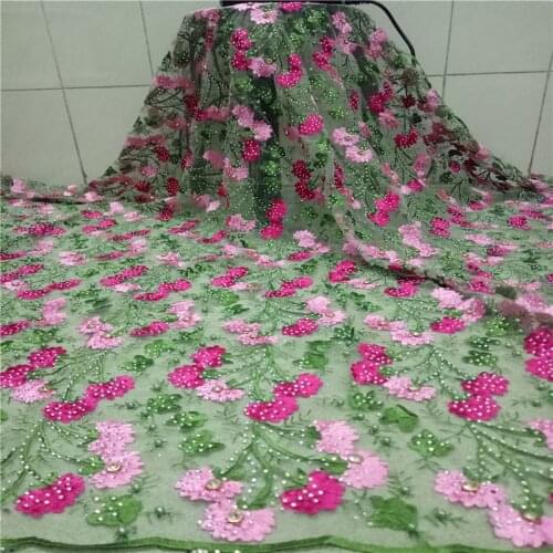 Beaded African lace fabric 2020 High Quality Lace Nigerian Lace Fabrics For Wedding dress 5yards kc19-78