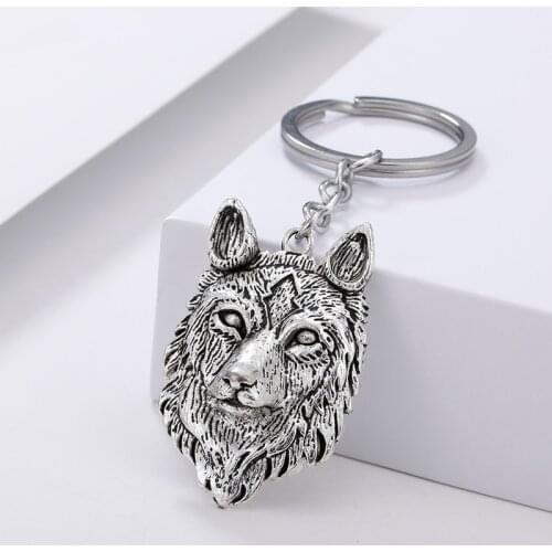 Fashion wolf head Keychain Pendant Key Rings Shoulder Bag Purse Car Accessories for Women Girl Kids Gift