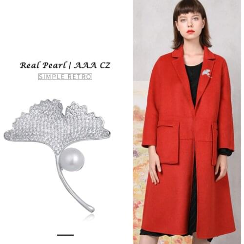 Hongye Natural Freshwater Pearls Brooches Ginkgo biloba Pin Brooch For Women Females Wedding Dress Badge Fine Jewelry 2020
